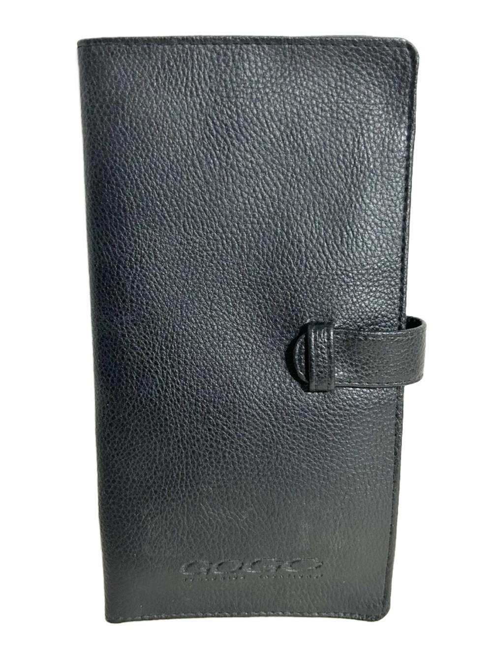 GoGo Travel Black Pebbled Leather Passport Checkbook Tab Closure Organizer Black